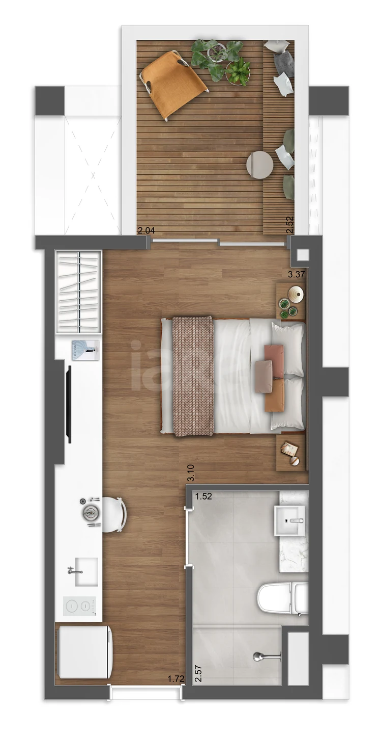 Planta — Studio 30,41 m²