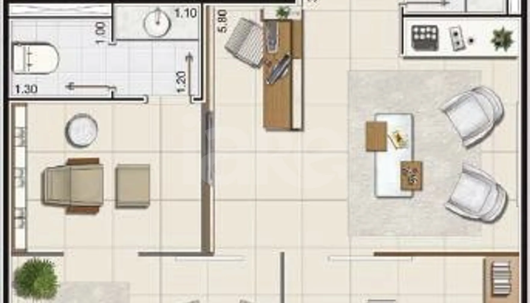 Planta — Sala com Área Ext. 49,47 m²