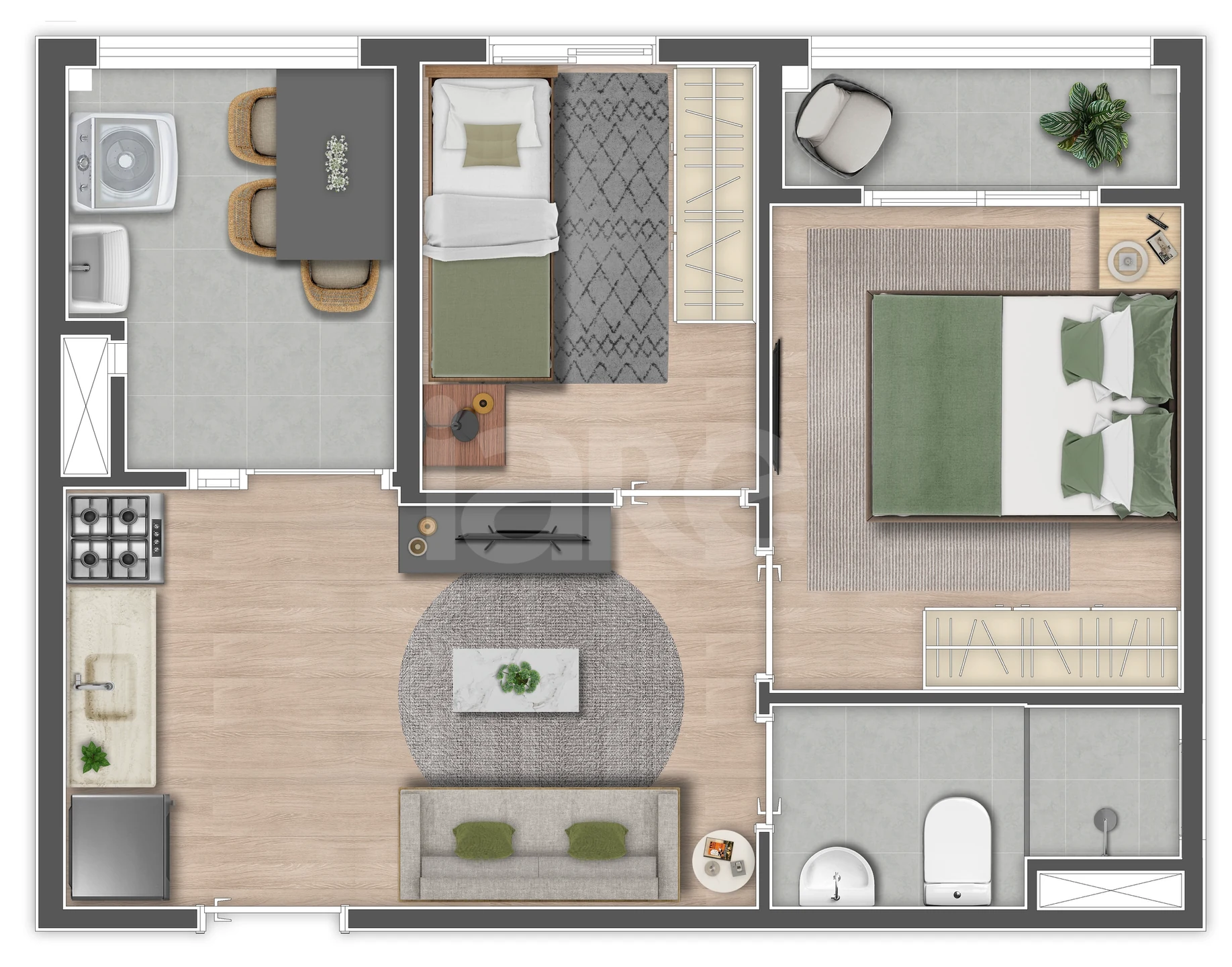 Planta — 2 DORMITÓRIOS C/ 2 VARANDAS