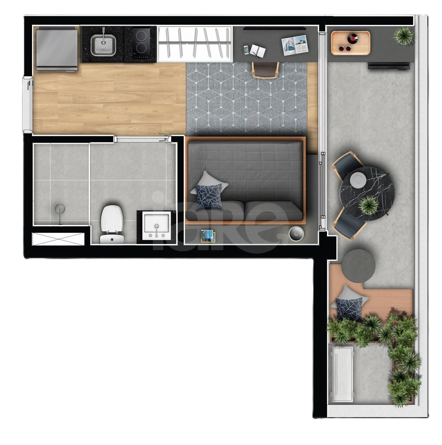 Planta — Studio 26,93 m²