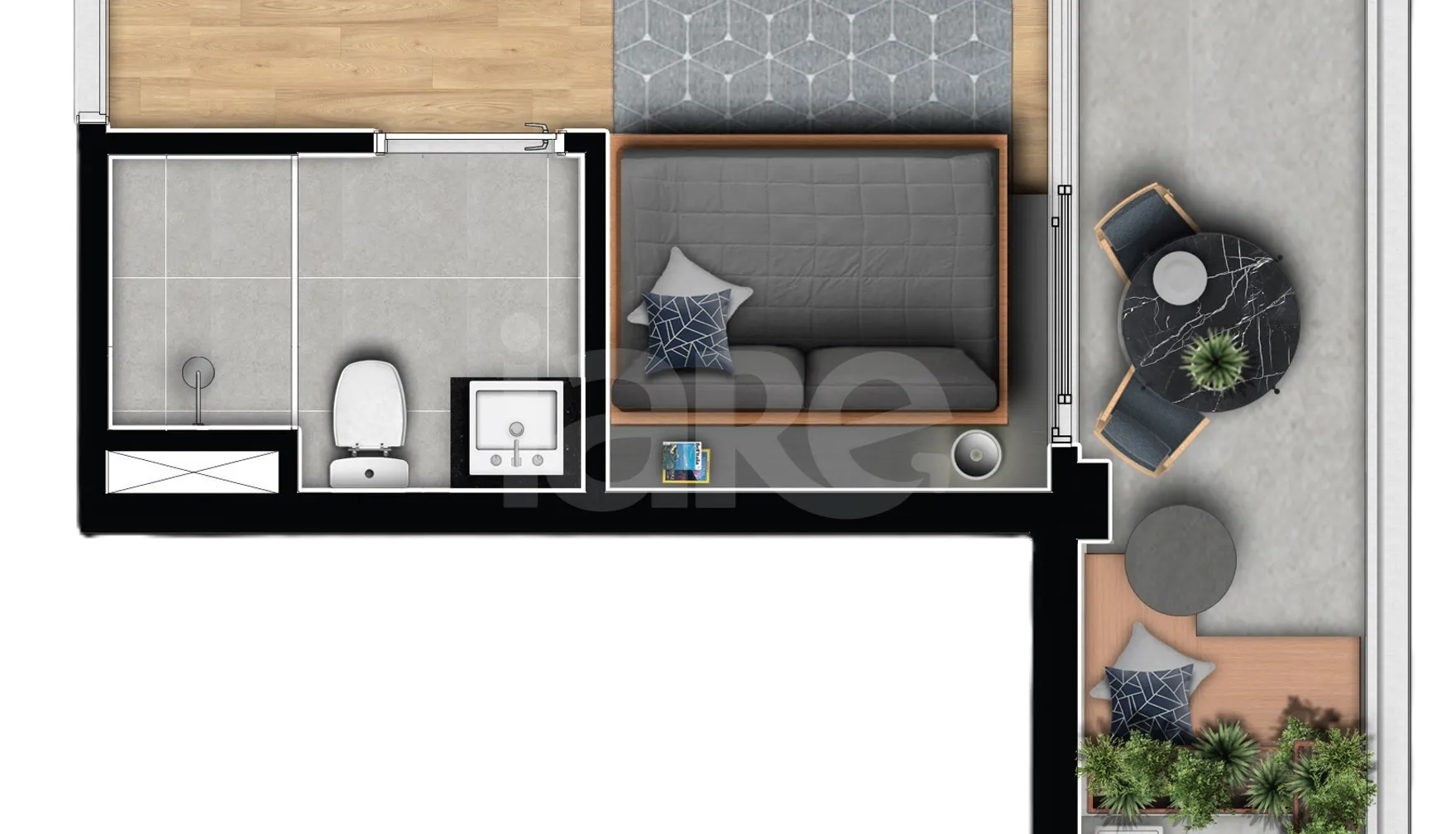 Planta — Studio 26,93 m²