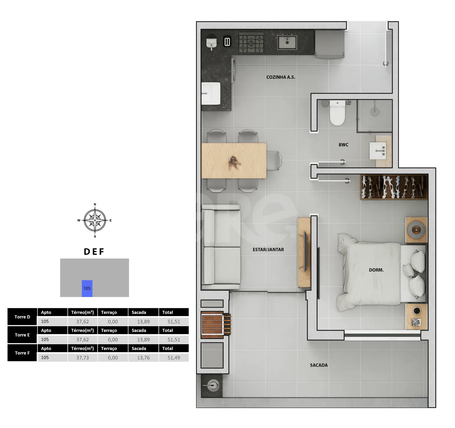 Planta — Apartamento 53,13 m²