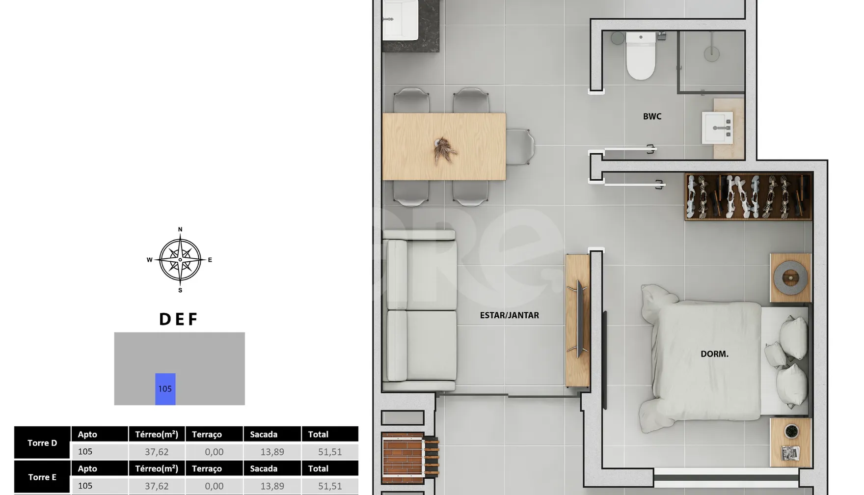 Planta — Apartamento 53,13 m²