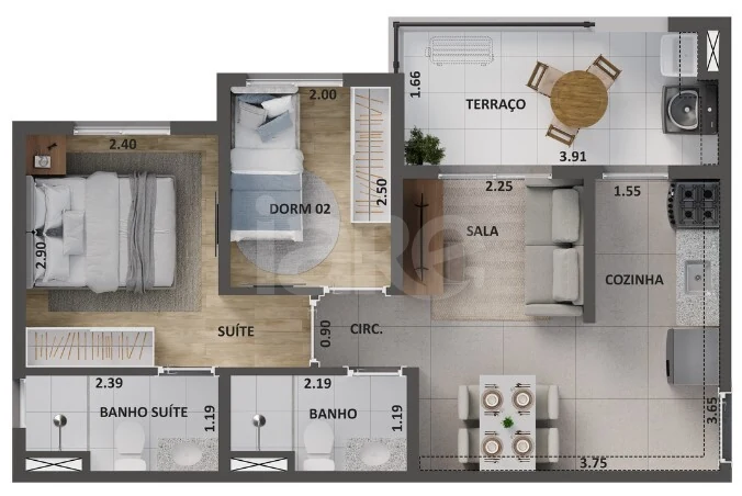 Planta — Apartamento 45 m²
