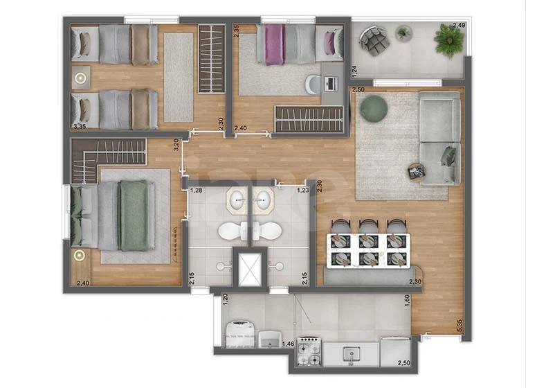 Planta — Apartamento 59,05 m²