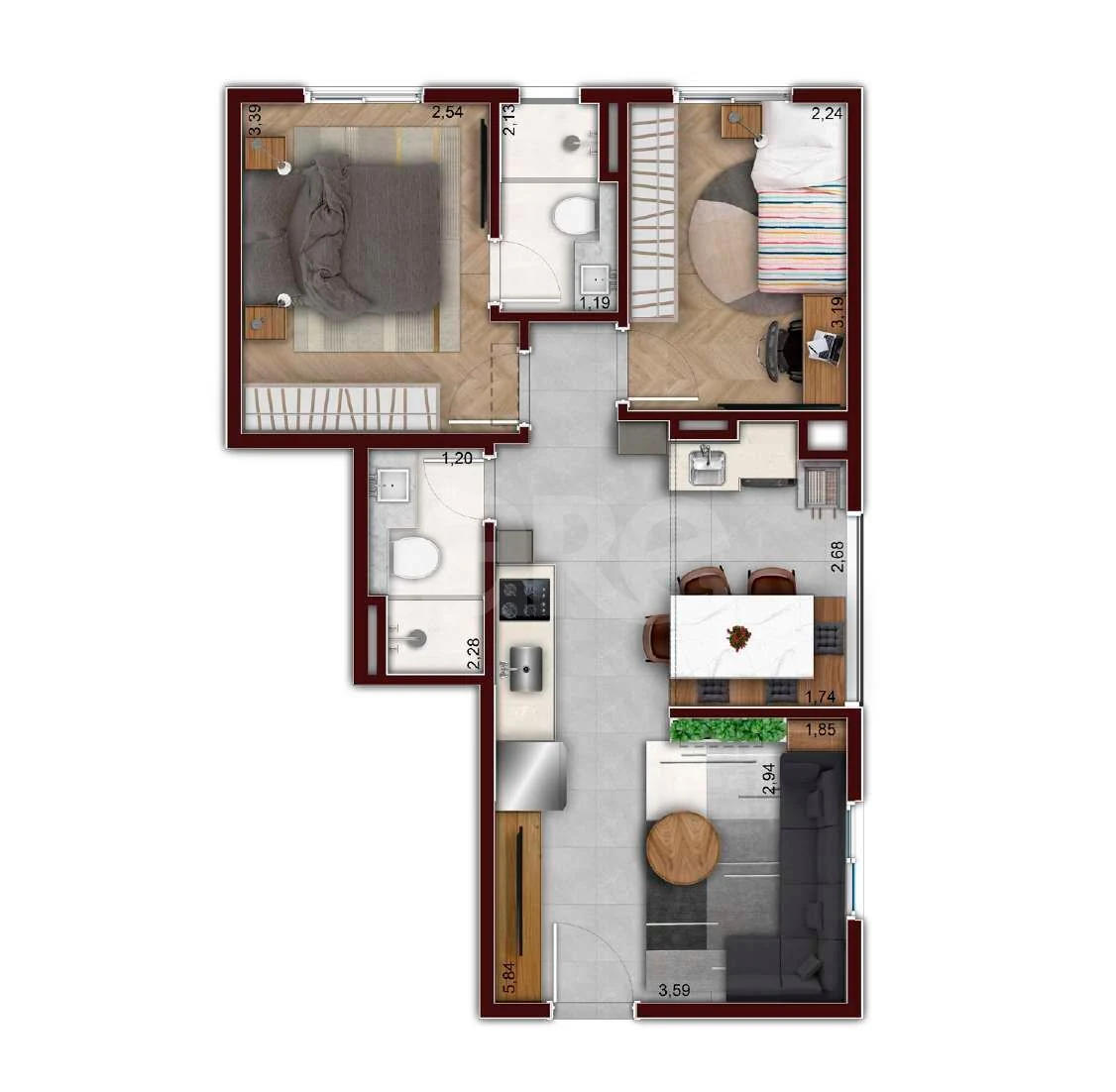 Planta — Apartamento 48,37 m²