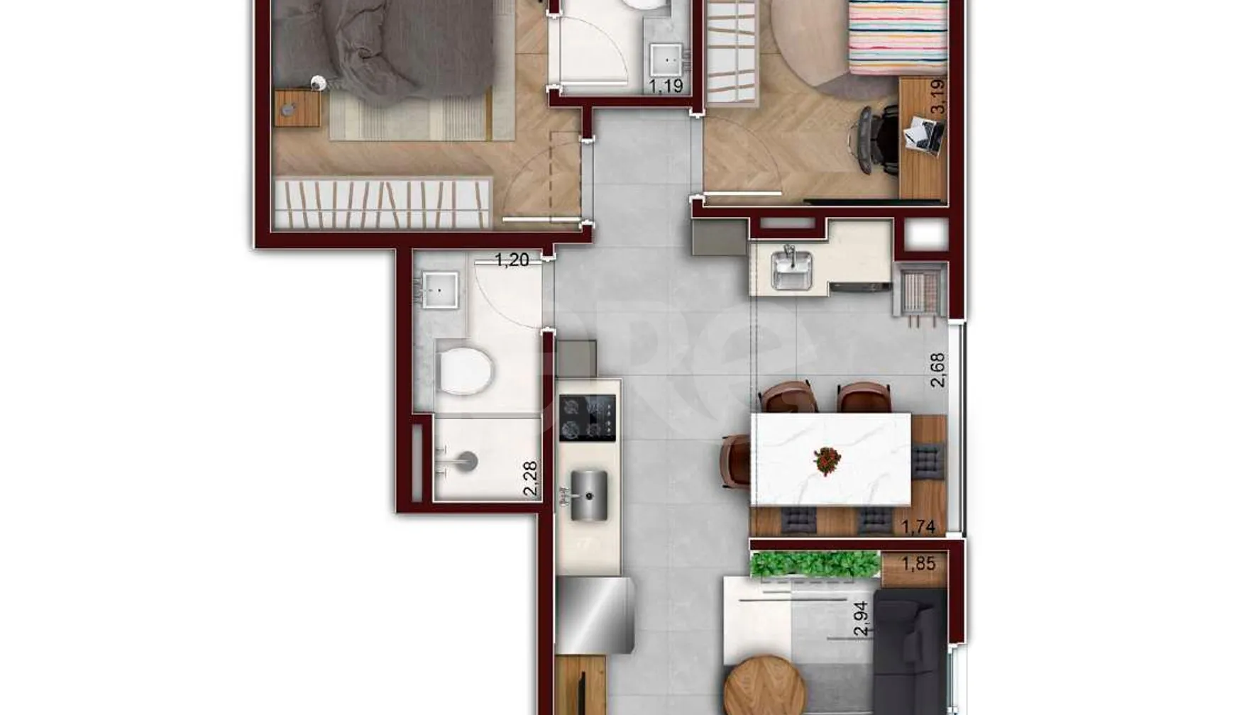Planta — Apartamento 48,37 m²