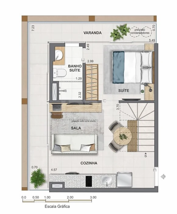 Planta — Cobertura Duplex 82,58 m² · 1º pavimento