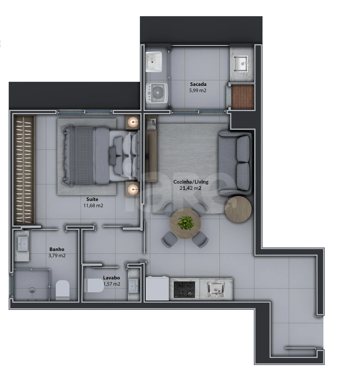 Planta — Apartamento 52,98 m²