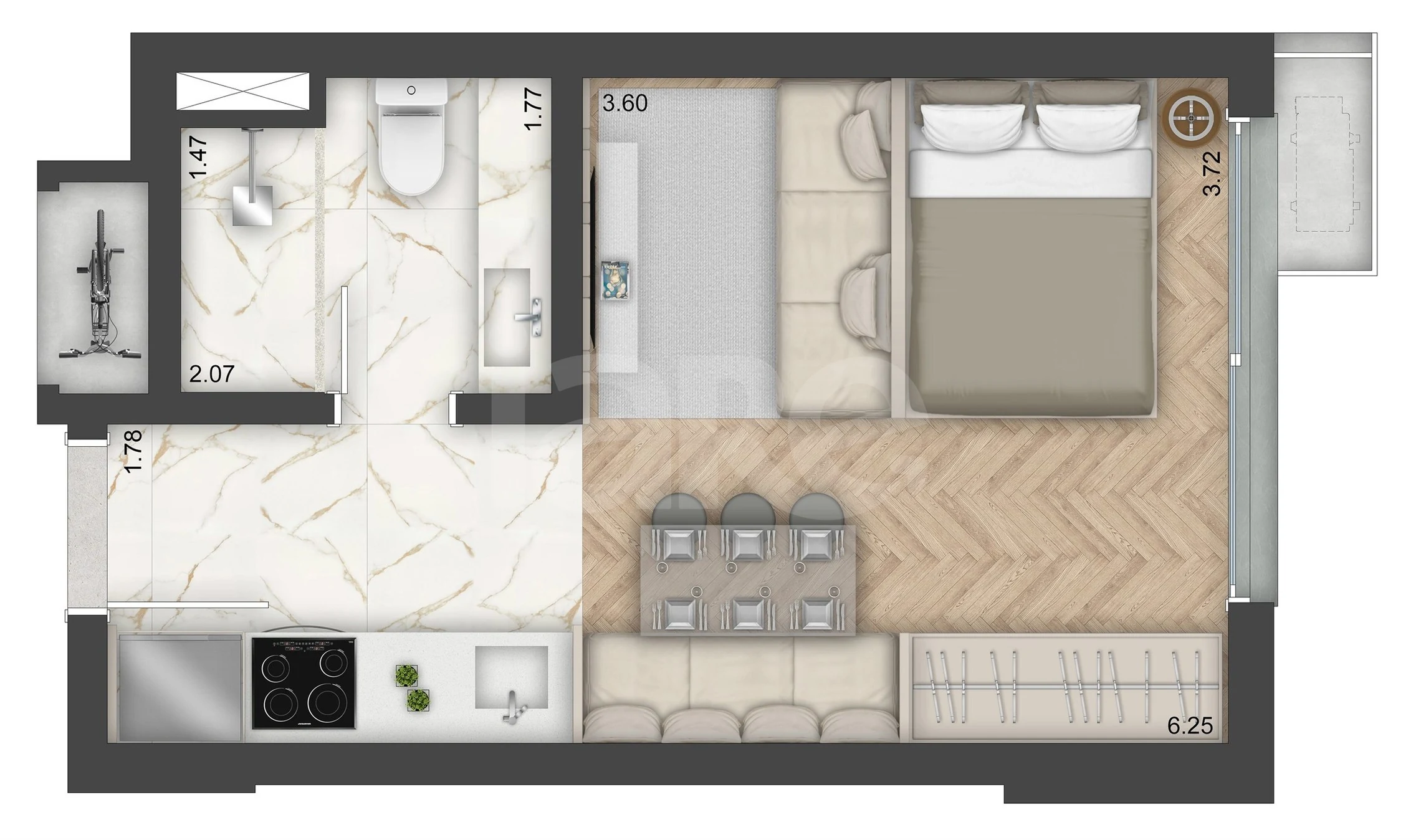 Planta — Studio 27,02 m²