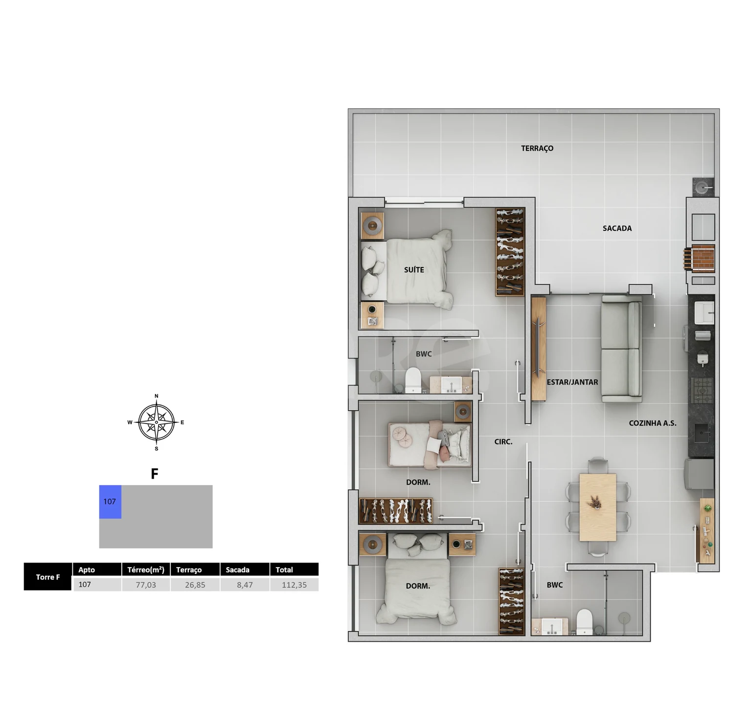 Planta — Cobertura Horizontal 107,83 m²