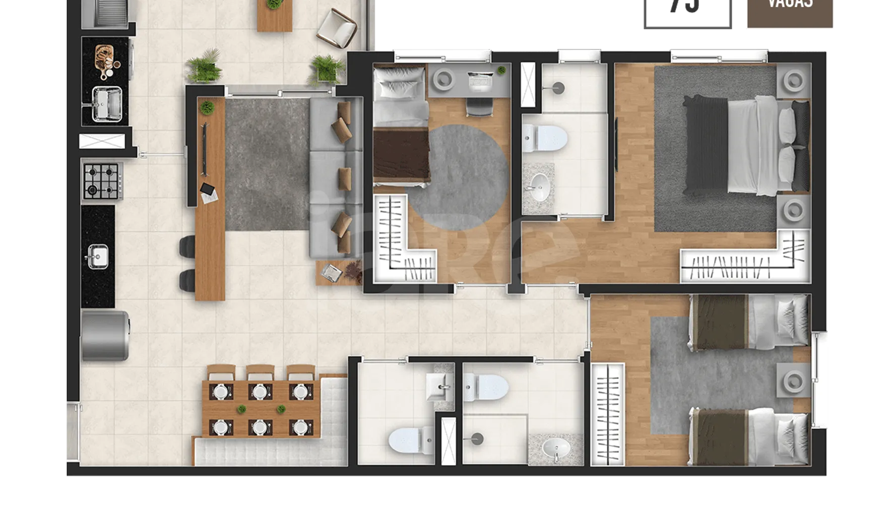 Planta — Apartamento 73,64 m²