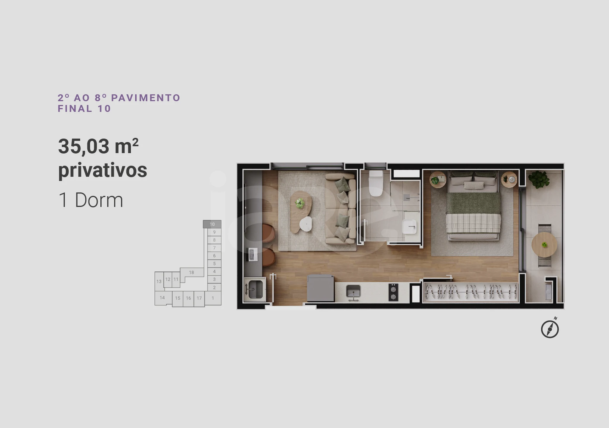 Planta — Studio 34,4 m²