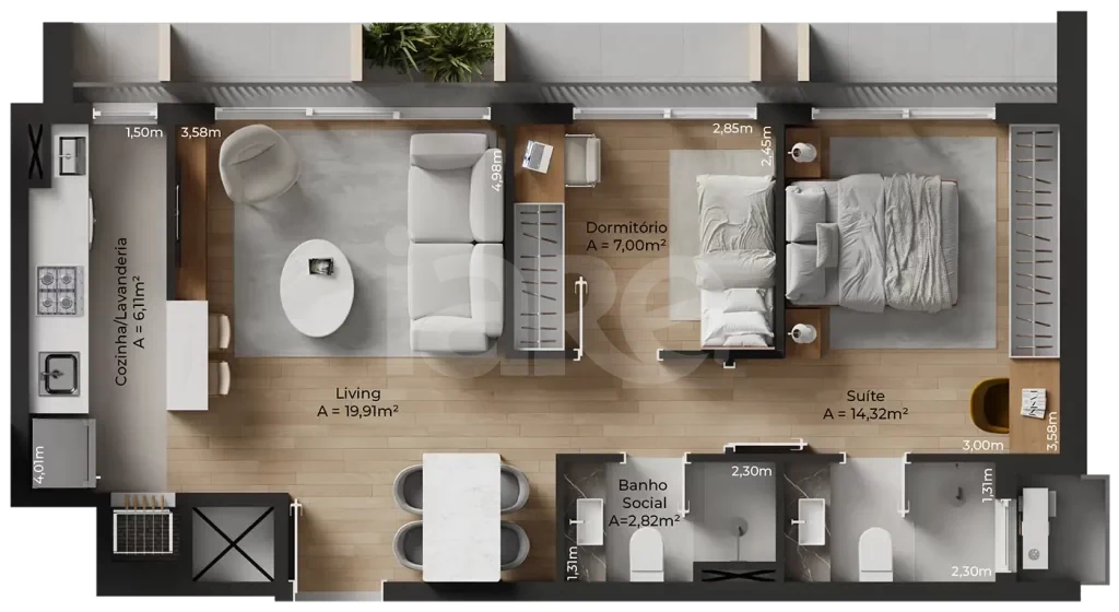 Planta — Apartamento 60,78 m²
