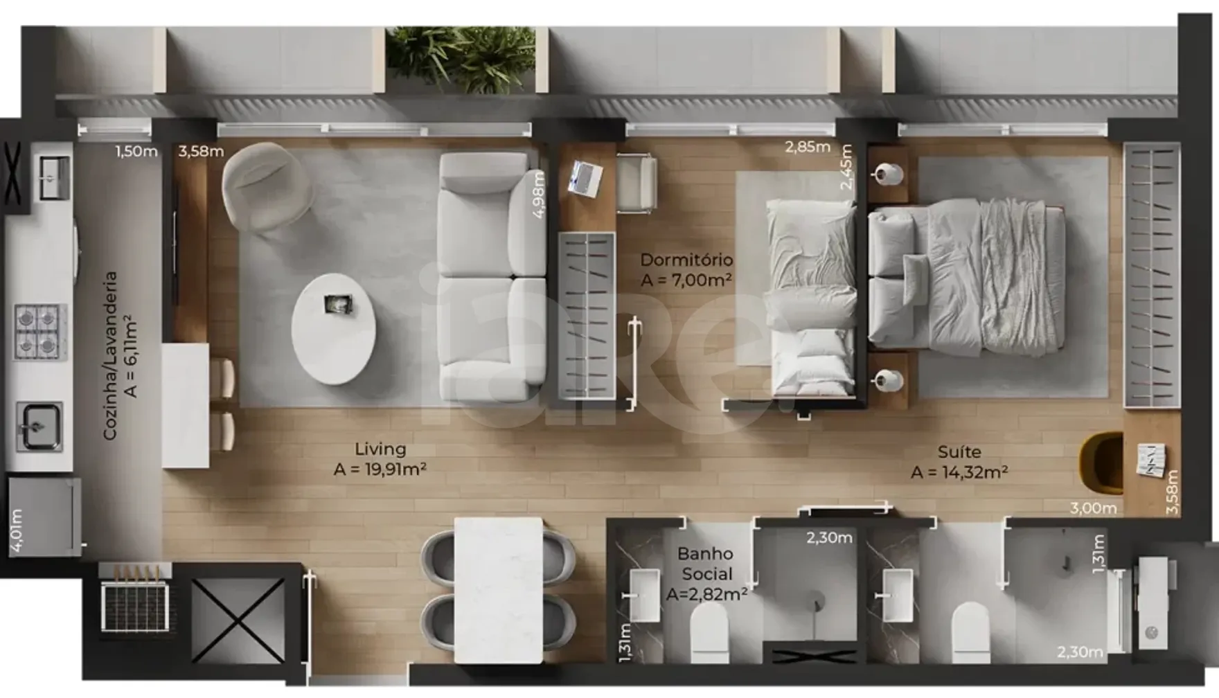 Planta — Apartamento 60,78 m²