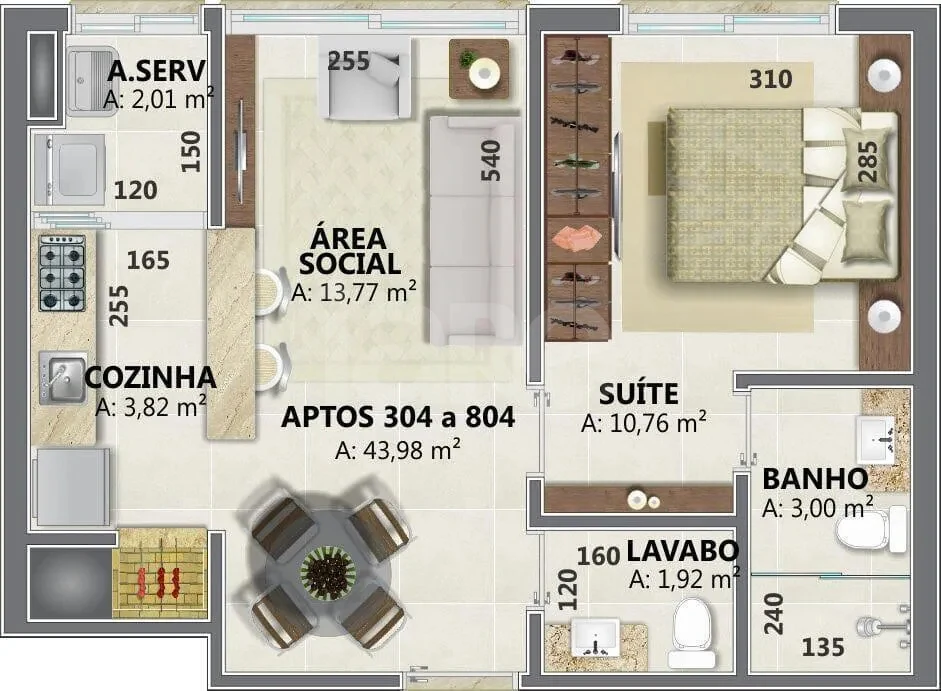 Planta — Apartamento 43,98 m²