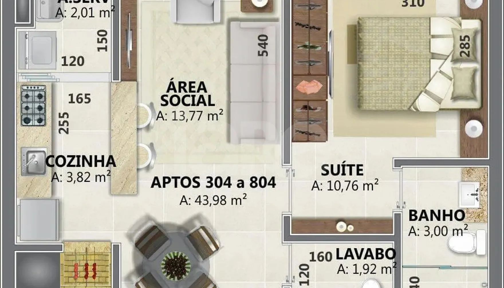 Planta — Apartamento 43,98 m²