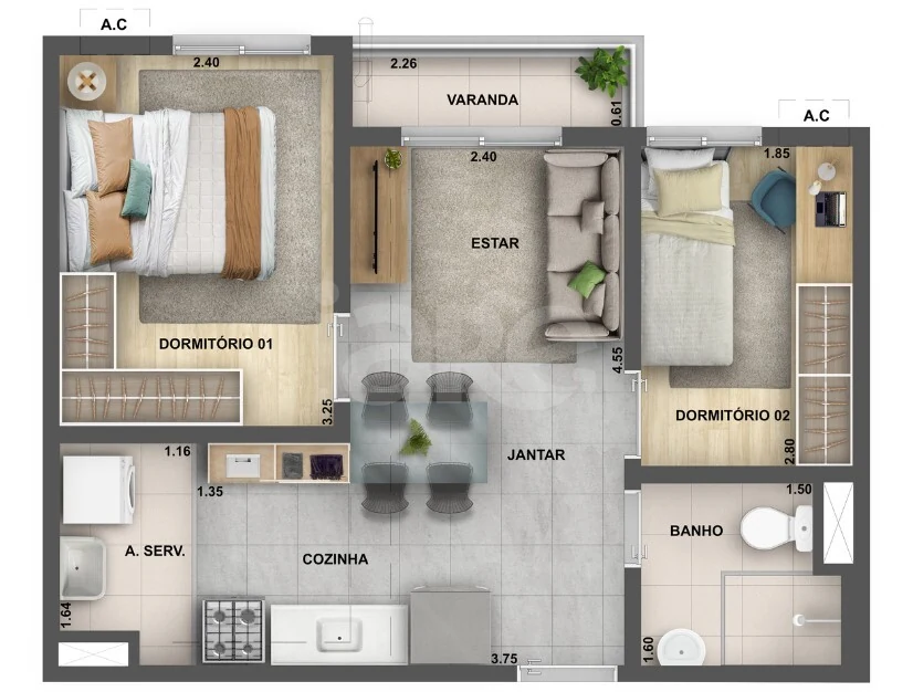 Planta — Apartamento 41,34 m²