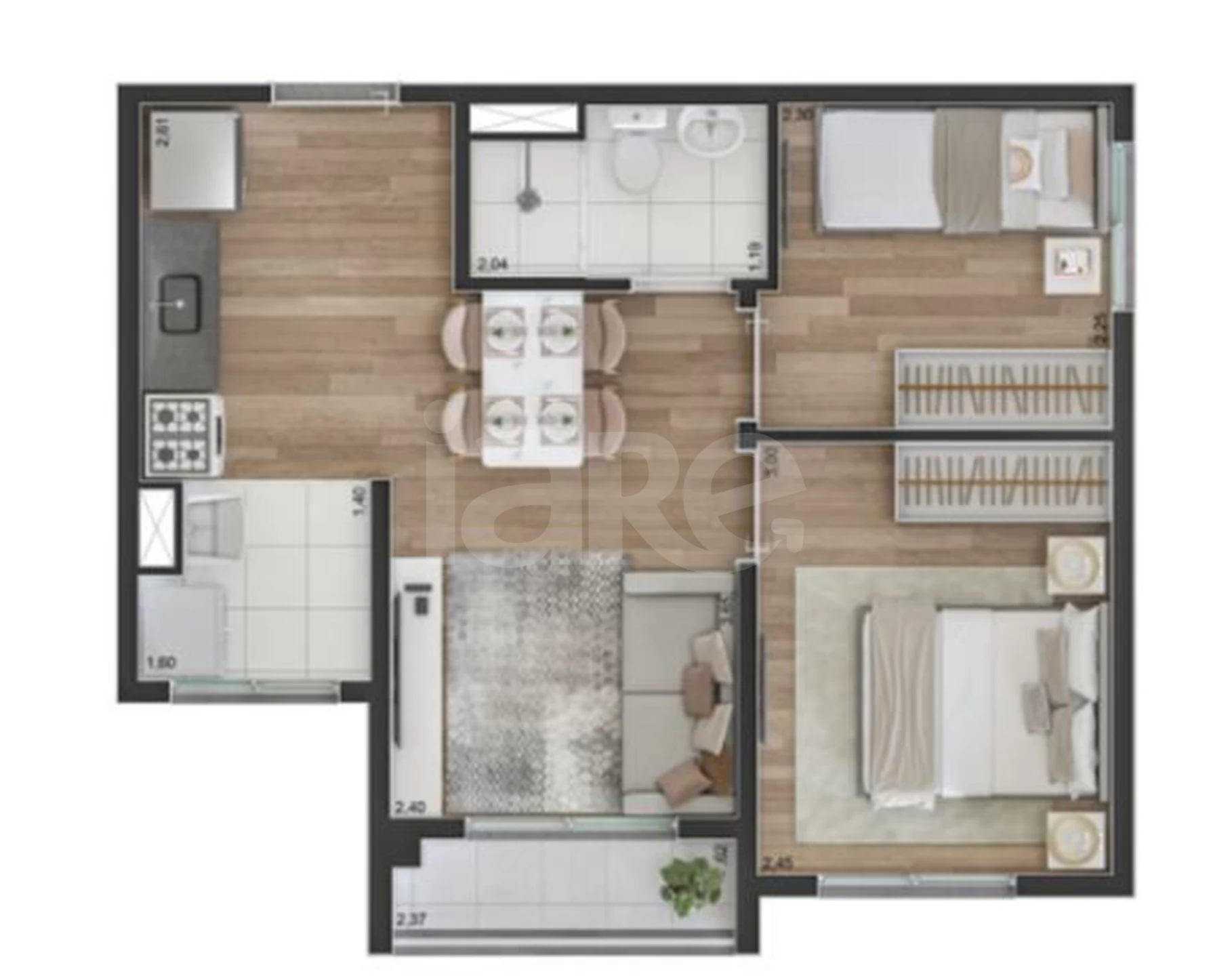 Planta — Apartamento 37,6 m²