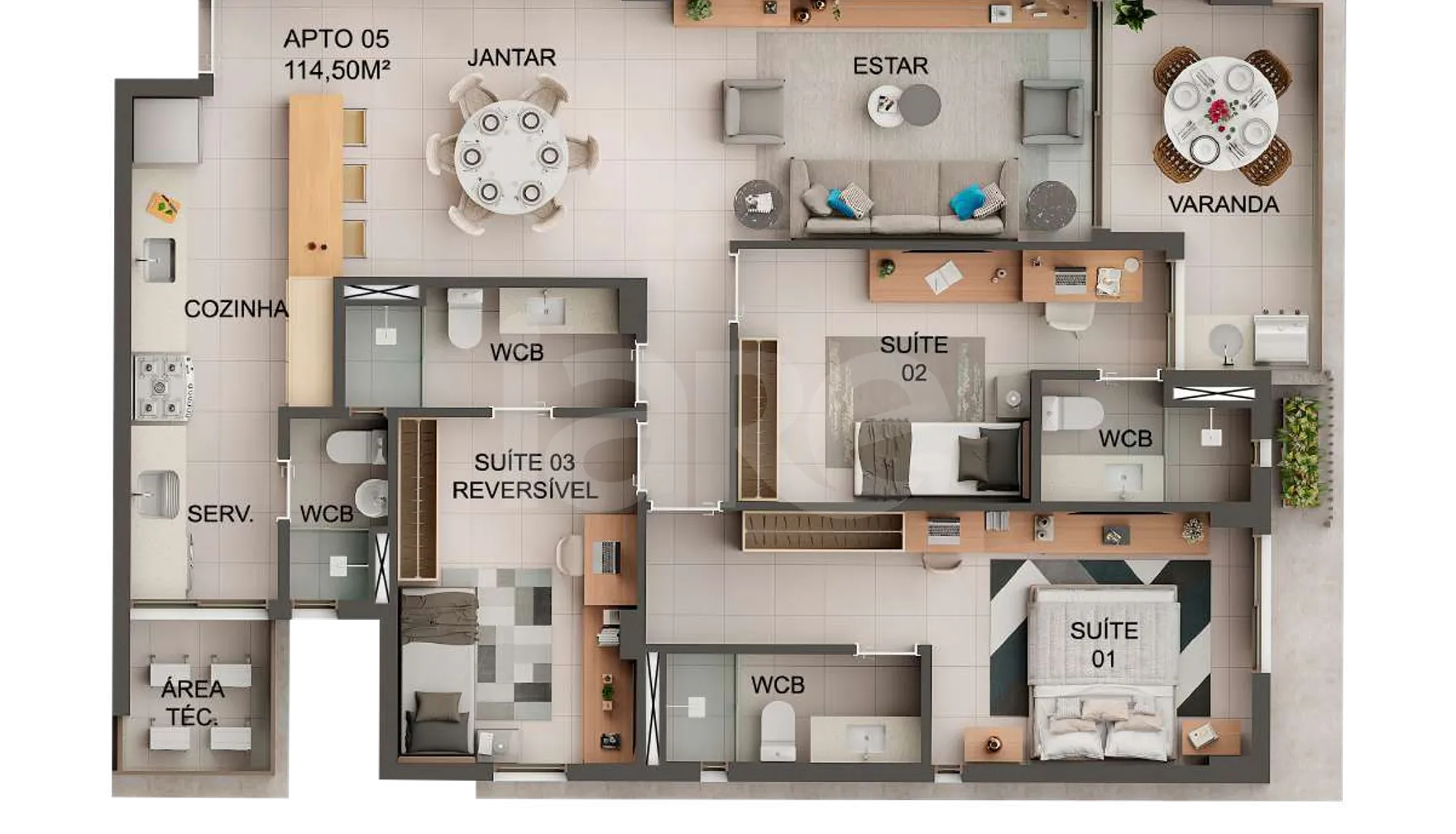 Planta — Apartamento 114,68 m²