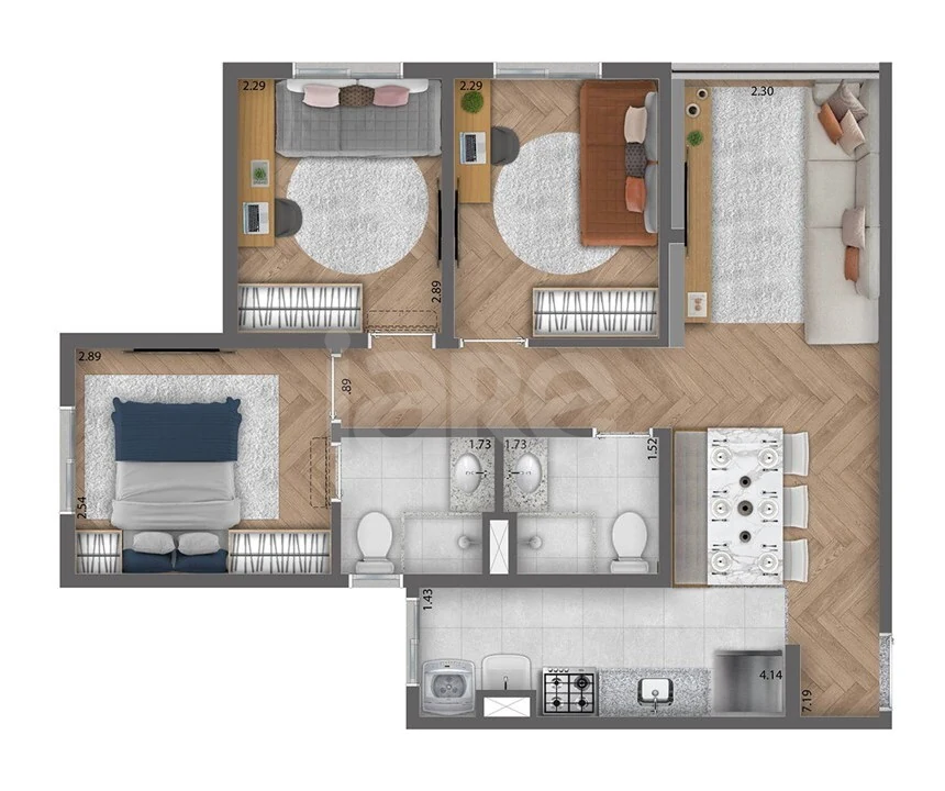 Planta — Apartamento 57,59 m²
