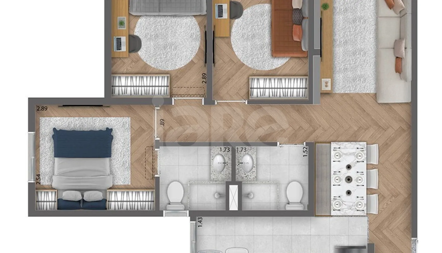 Planta — Apartamento 57,59 m²