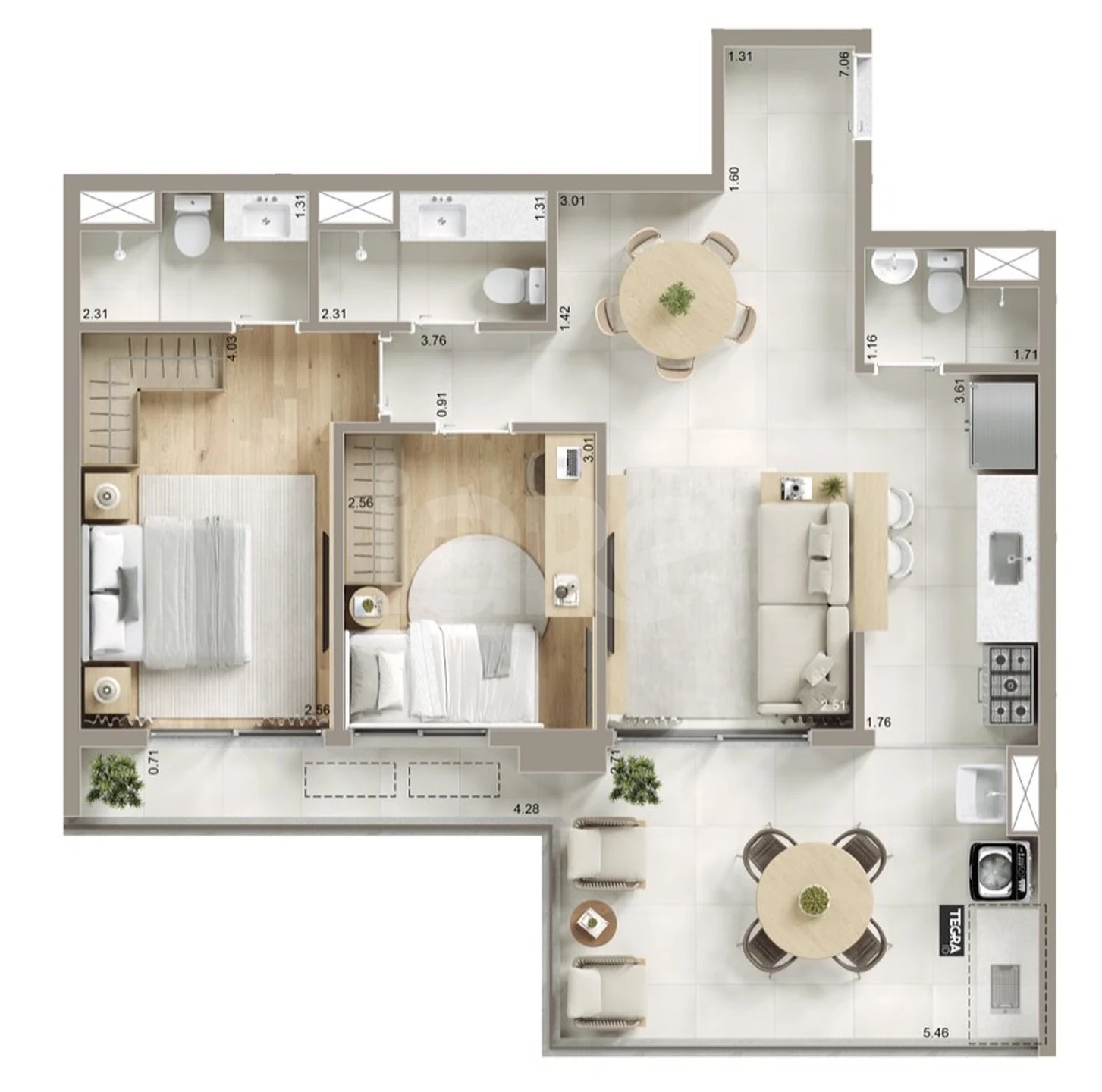 Planta — Apartamento 77 m²