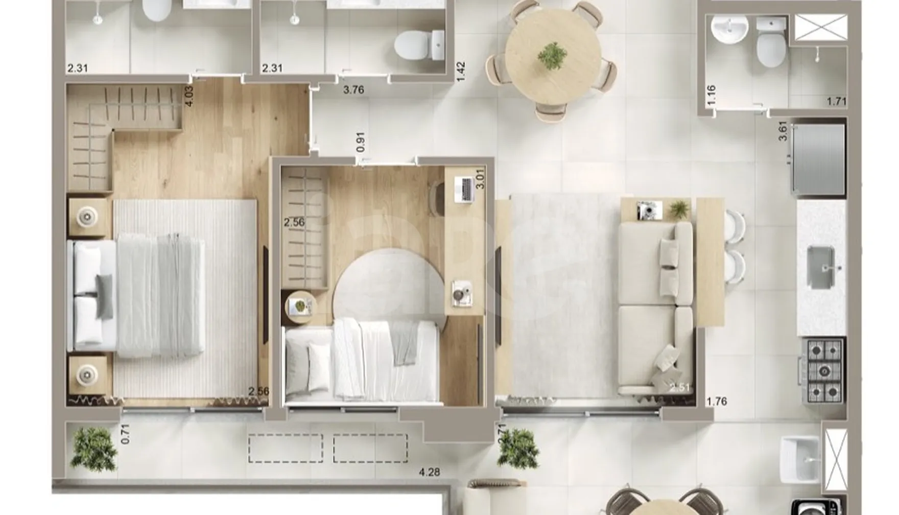 Planta — Apartamento 77 m²