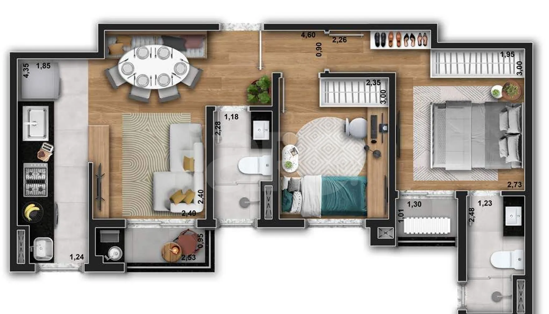 Planta — Apartamento 52,65 m²