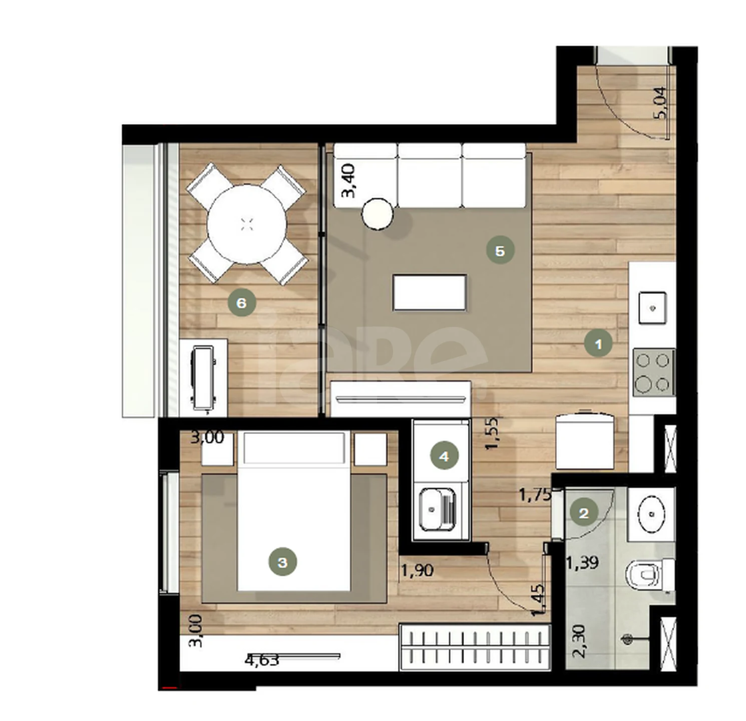 Planta — Apartamento 50,67 m²