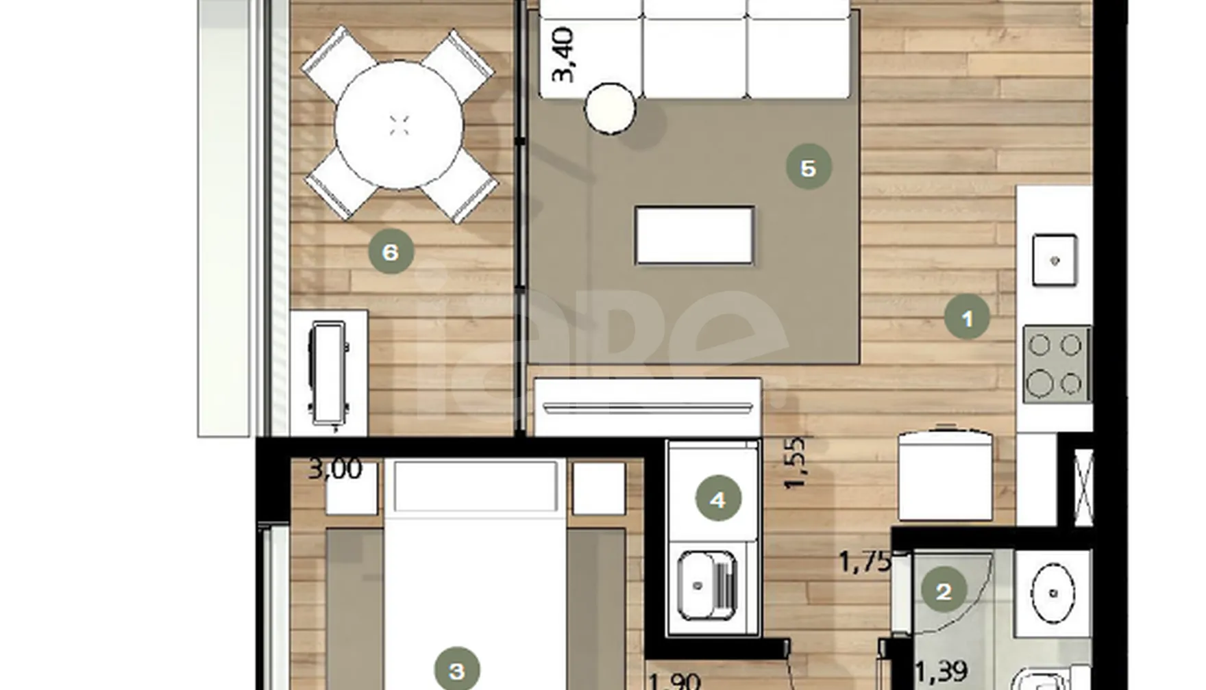 Planta — Apartamento 50,67 m²