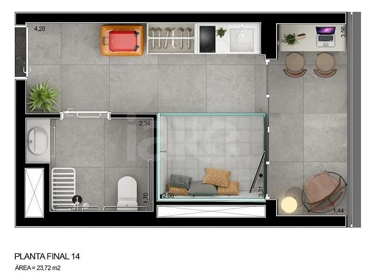 Planta — Studio 23,3 m²