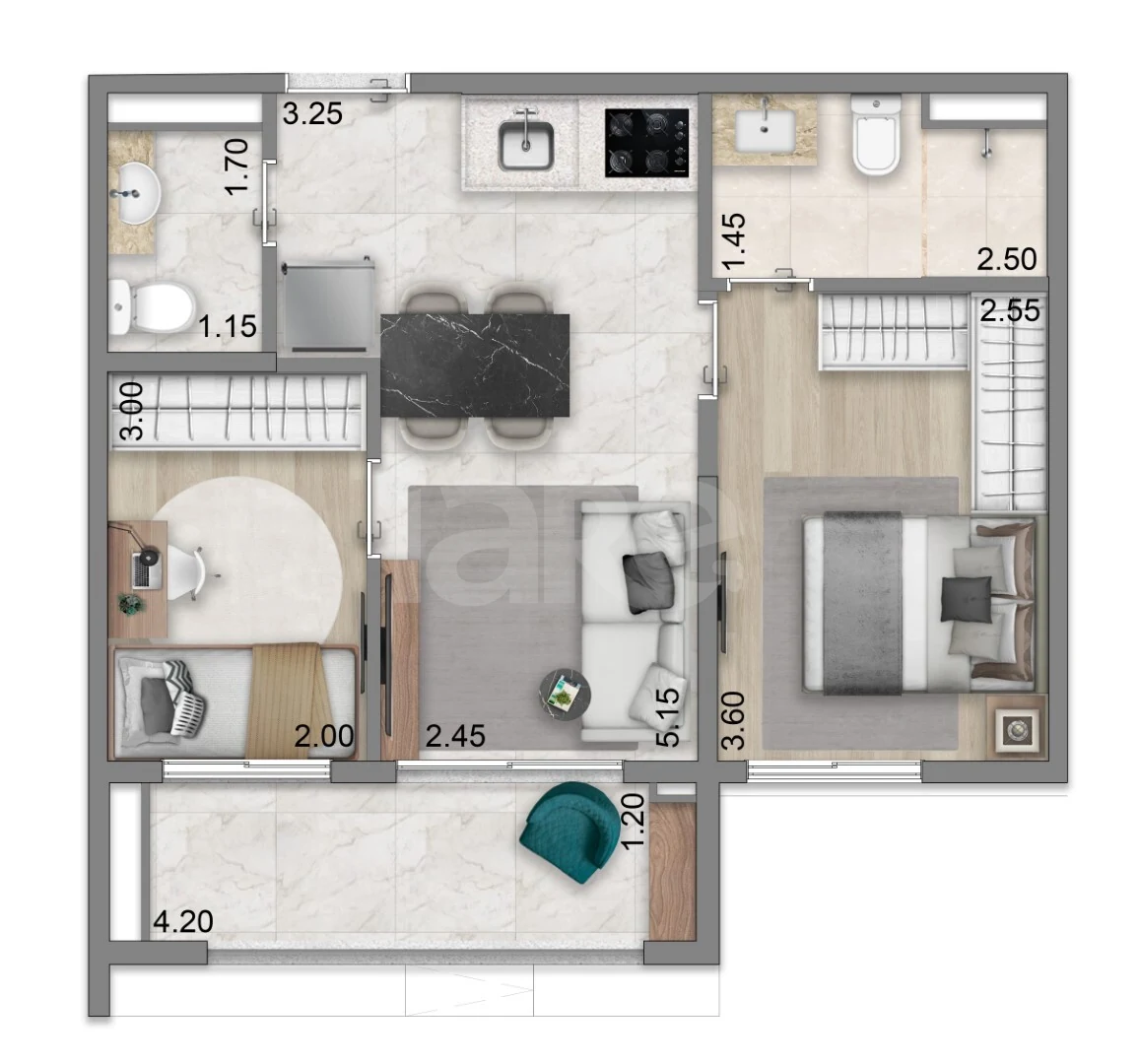 Planta — Apartamento 46,5 m²