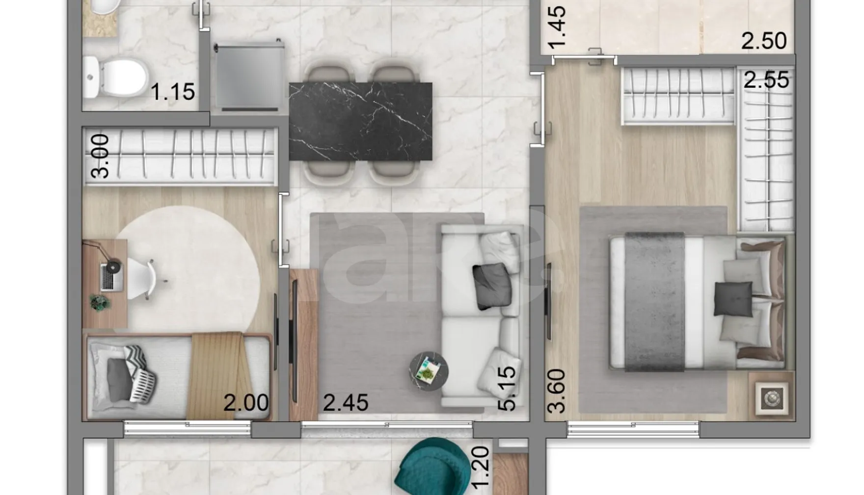 Planta — Apartamento 46,5 m²