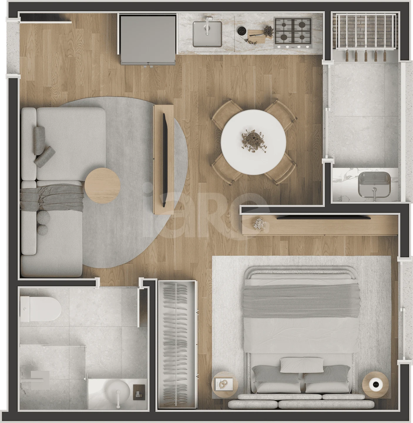 Planta — Studio 40,76 m²