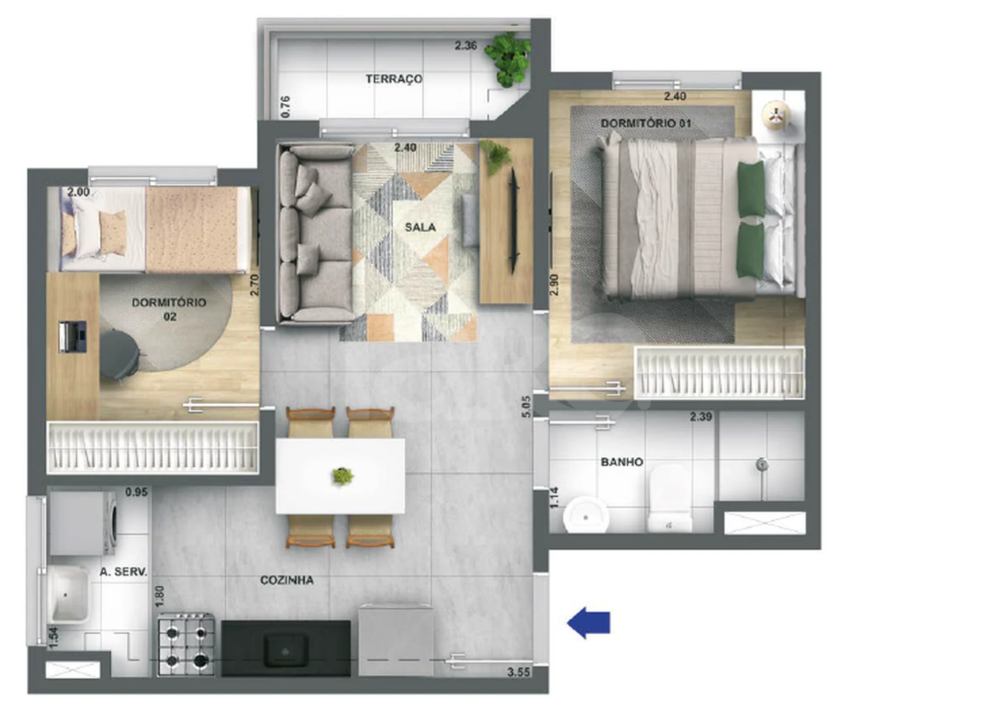 Planta — Apartamento 38 m²