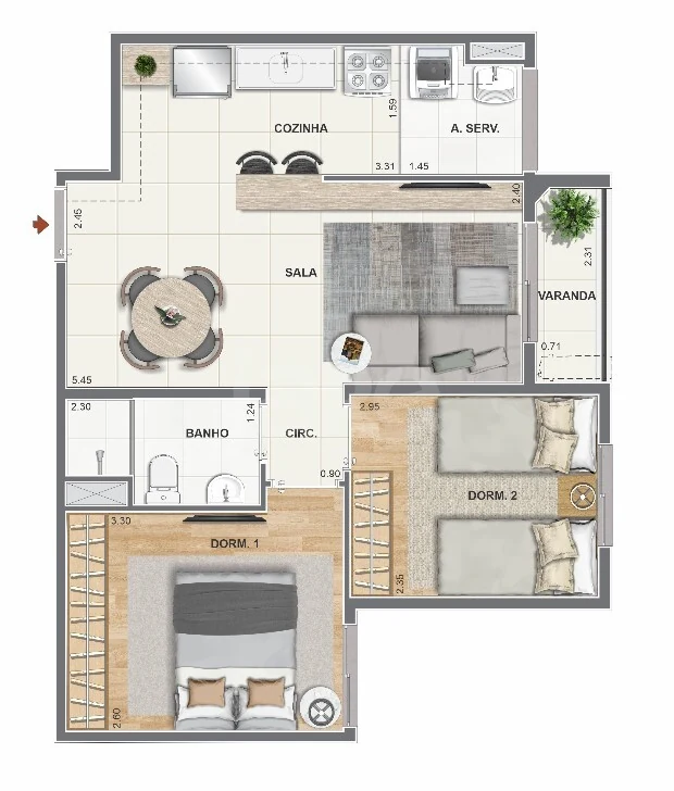 Planta — Apartamento 47 m²