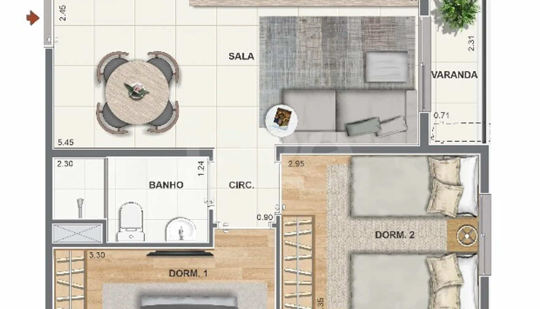 Planta — Apartamento 47 m²