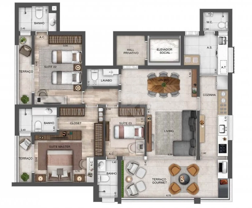 Planta — Apartamento 138,4 m²