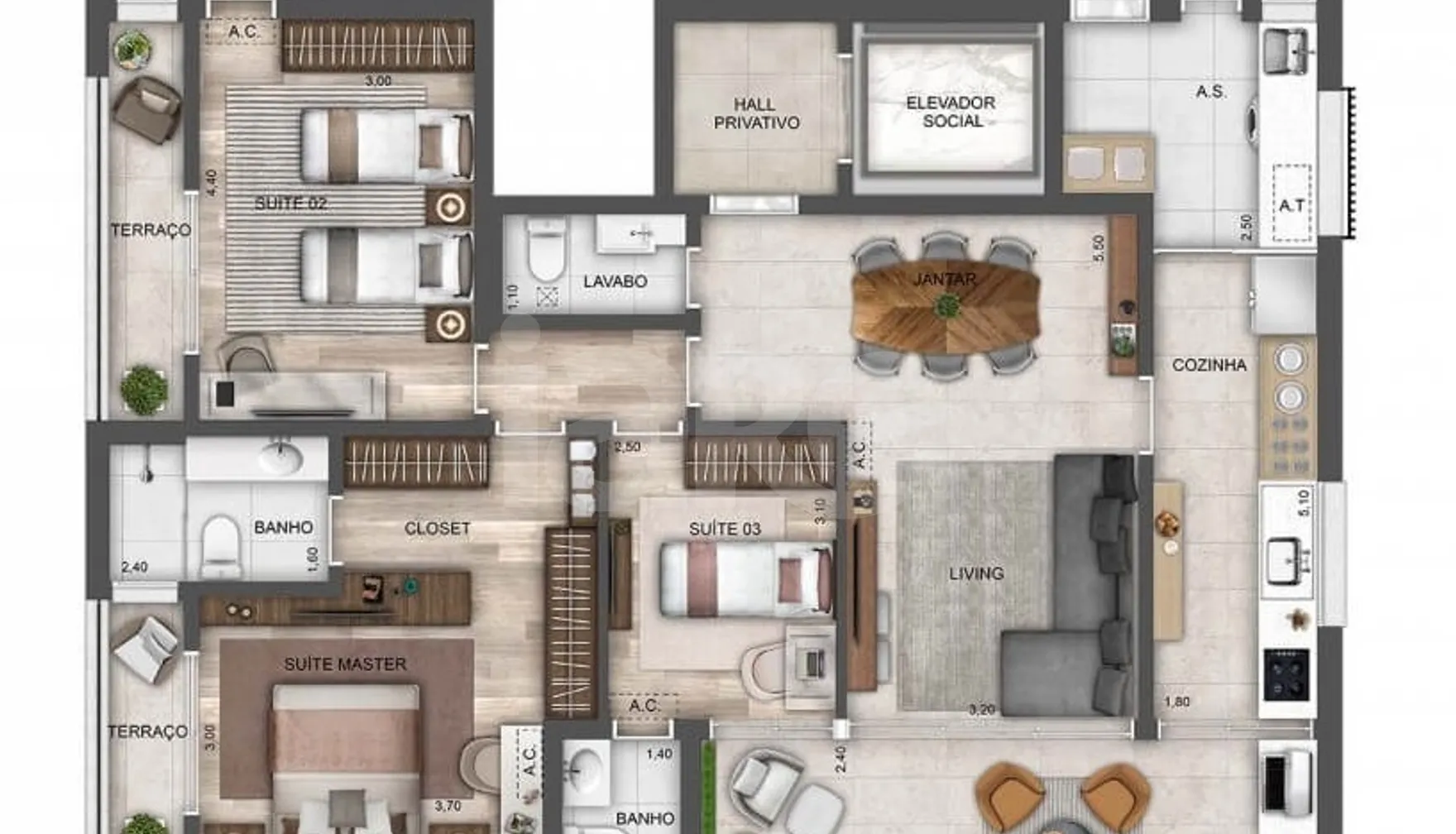 Planta — Apartamento 138,4 m²