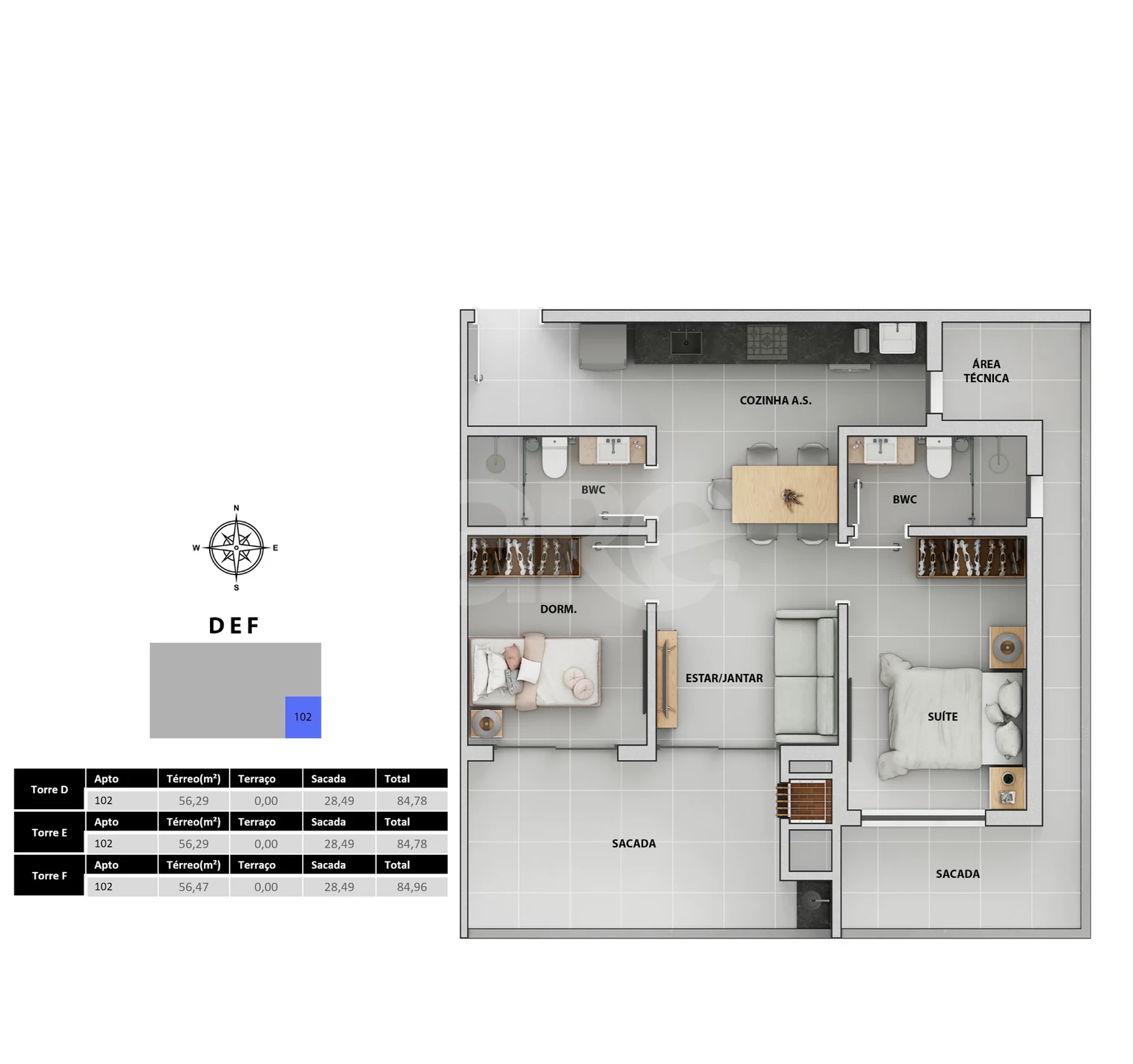 Planta — Apartamento 84,83 m²