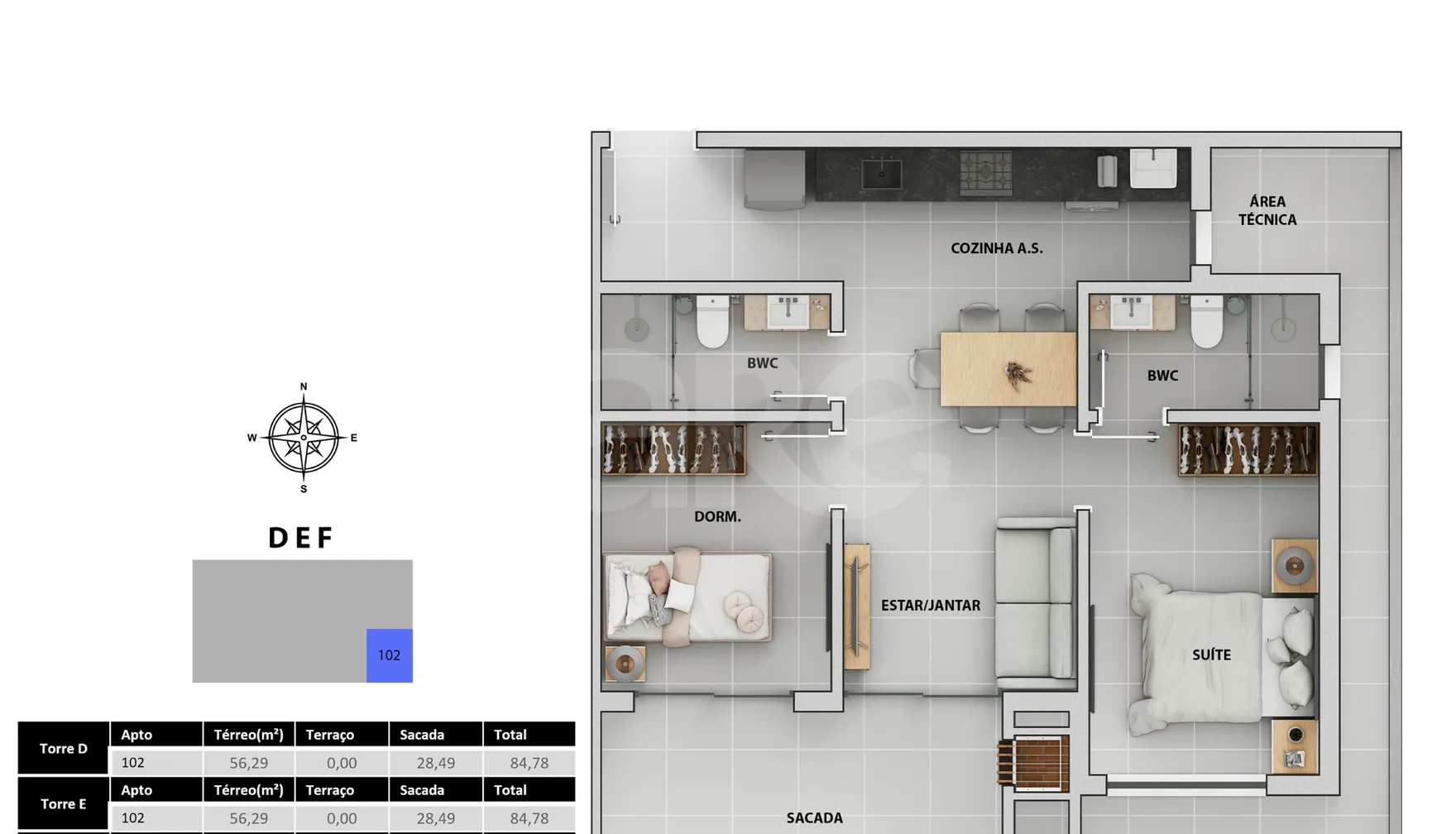 Planta — Apartamento 84,83 m²