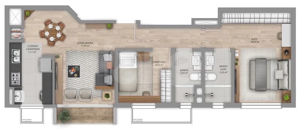 Planta — Apartamento 63,01 m²