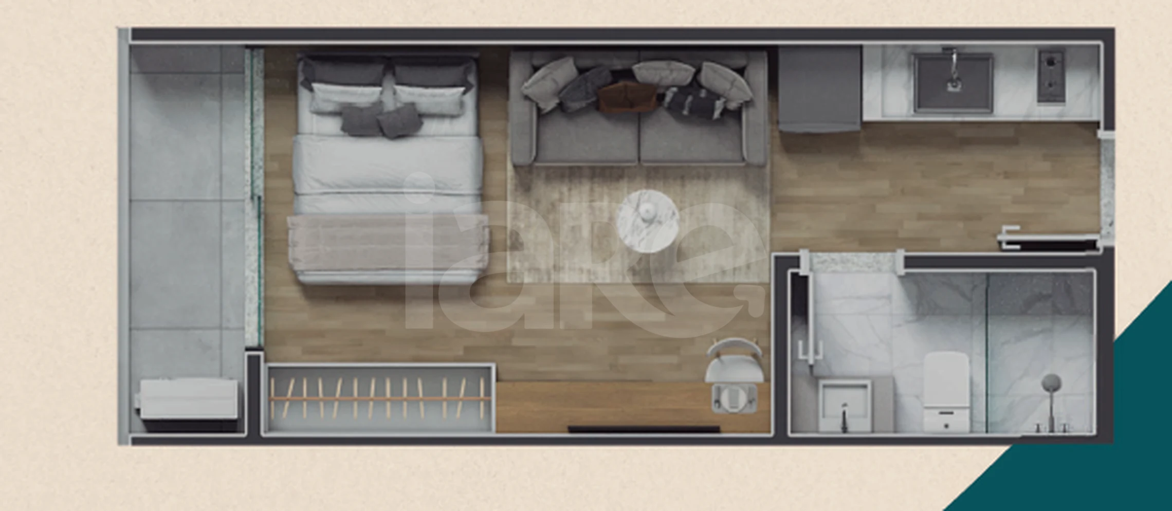 Planta — Studio 22,02 m²