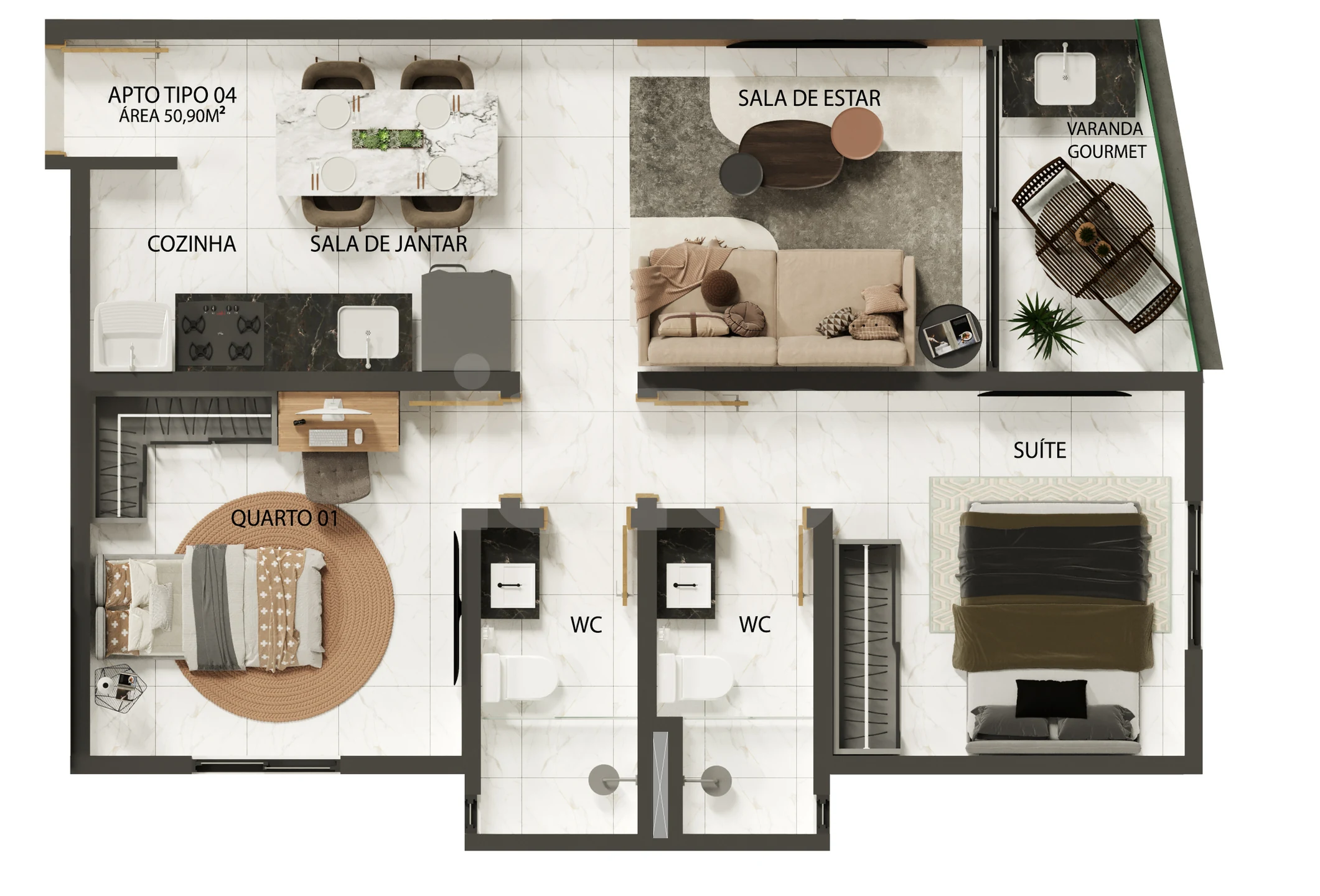 Planta — Apartamento 50,9 m²