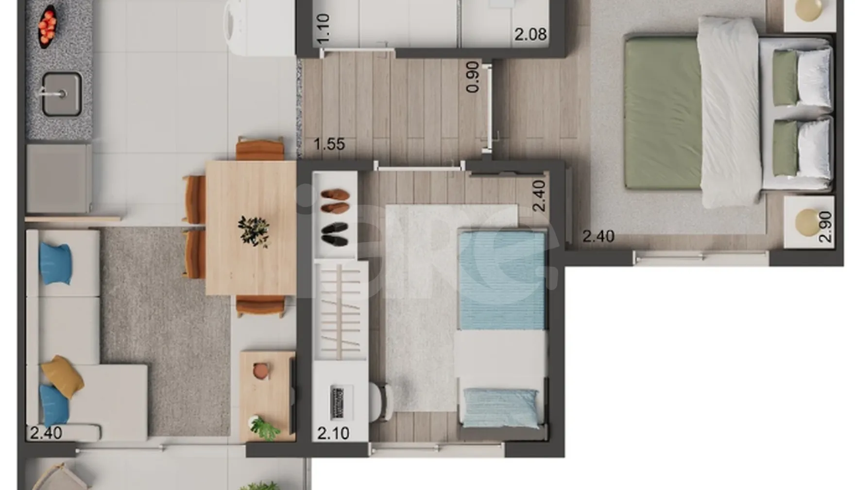 Planta — Apartamento 34,1 m²