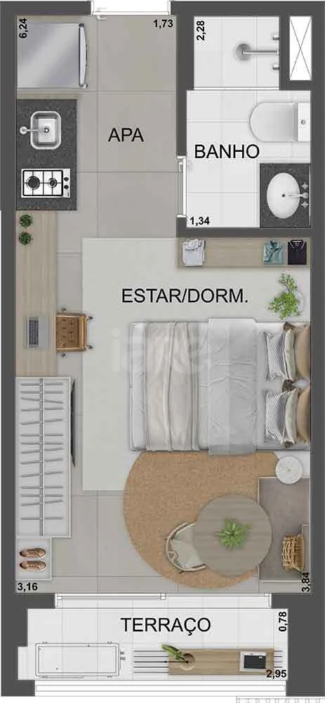 Planta — Studio 24,93 m²