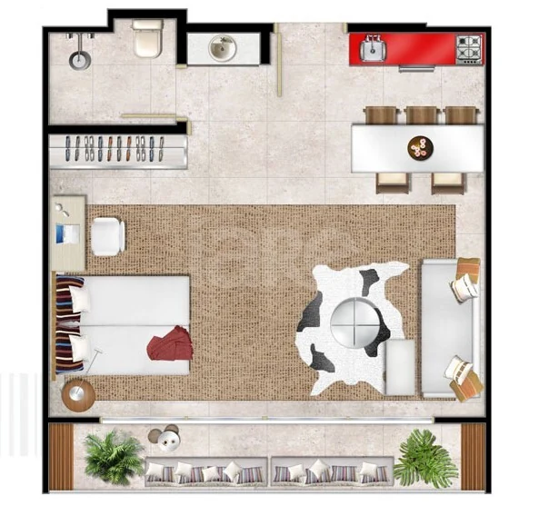 Planta — Studio 42,61 m²