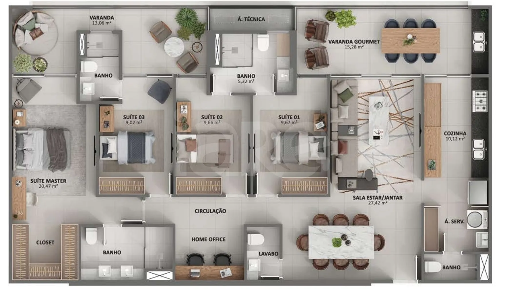 Planta — Apartamento 162,2 m²
