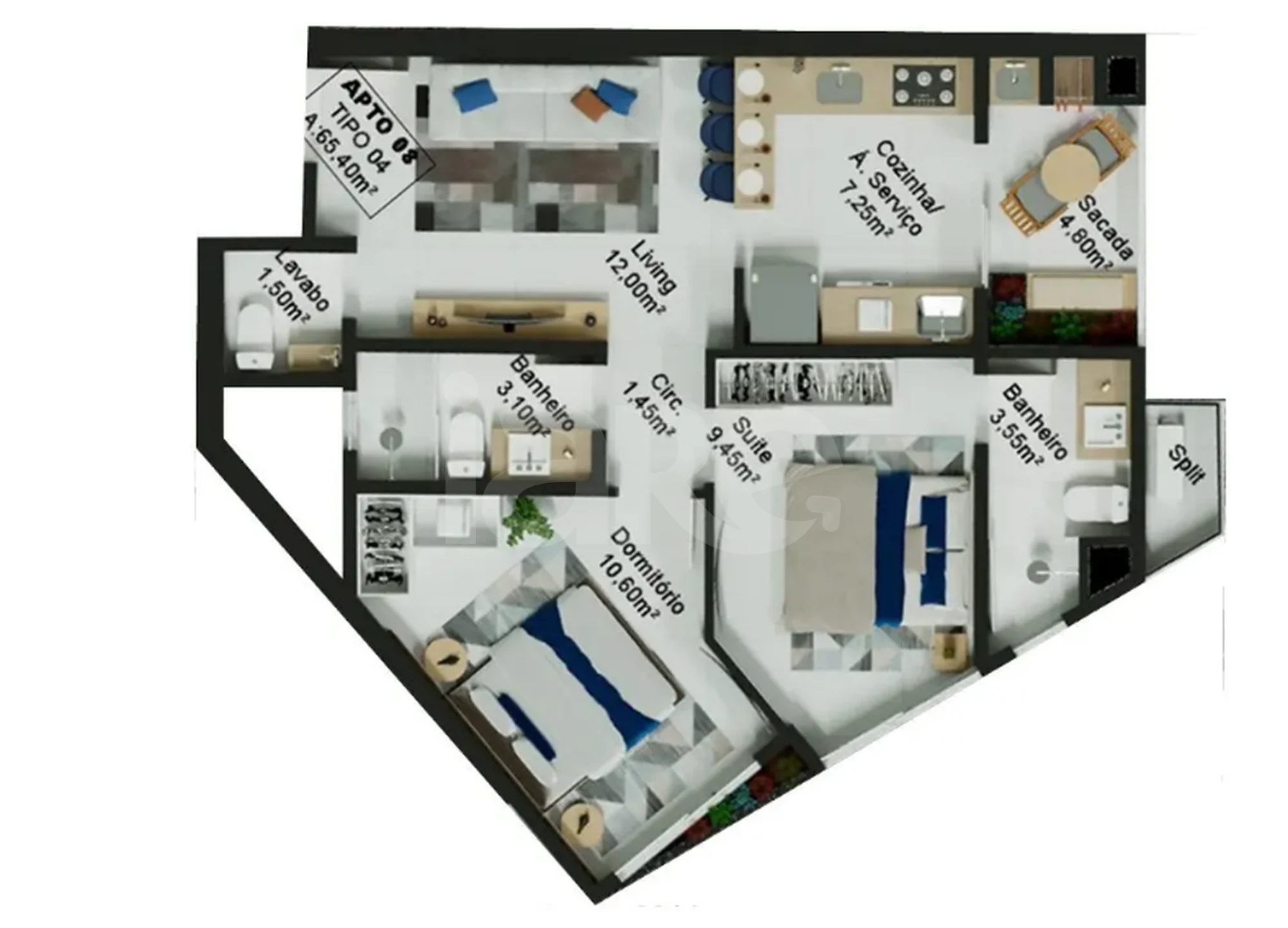Planta — Apartamento 63,79 m²